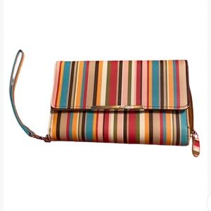 STRIPED WRISTLET CLUTCH DESERT PALETTE RFID PROTECTION TRIFOLD CARD SLOTS NWOT